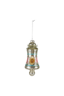 Hand-Painted Mercury Glass Ornament with Stripes, Tinsel & Glitter
