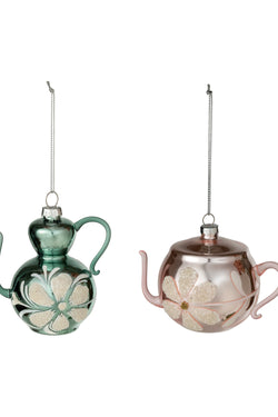 Hand-Painted Glass Teapot Ornament with Flower, 2 Styles