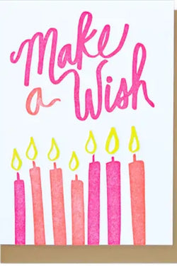 Make A Wish Single Letterpress Neon Card