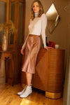 Faux Leather Color Block Midi Skirt