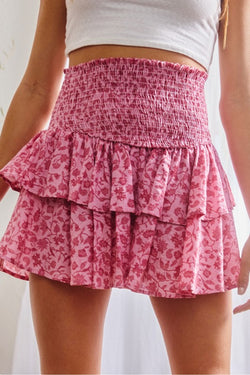 Floral Smocked Waist Mini Skirt
