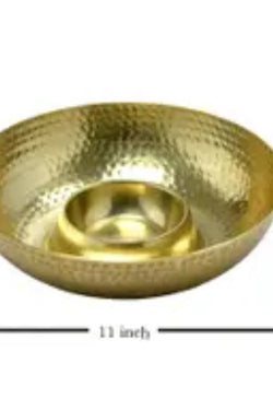 Gilded Hammered Chip and Dip Serving Bowl
