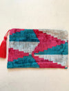 Blue Pink Kite Silk Velvet Ikat Pouch