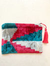 Blue Pink Kite Silk Velvet Ikat Pouch