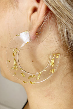 Gold Flake Circle Acrylic Hoops