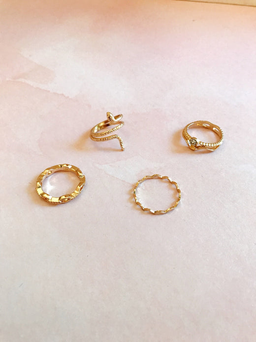 Snake & Crystal Ring Set