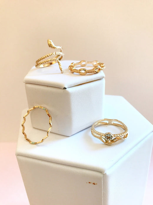 Snake & Crystal Ring Set