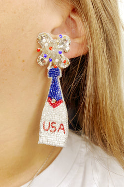 USA Patriotic Hand Beaded Earring