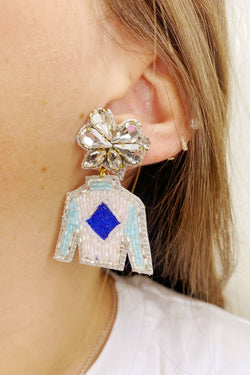 Derby Jockey Silks Blue Diamond-Aqua-Blush Earrings