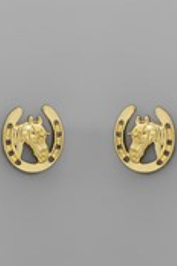 Horse Head and Horseshoe Stud Earrings