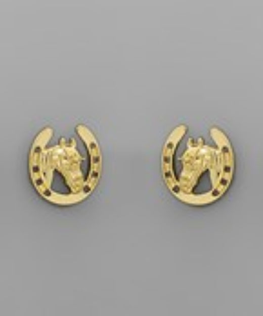 Horse Head and Horseshoe Stud Earrings