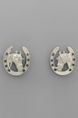 Horse Head and Horseshoe Stud Earrings