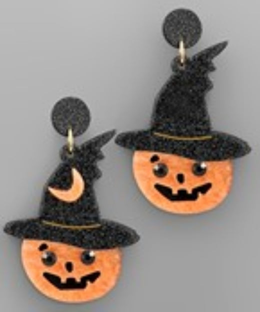 Pumpkin & Moon Hat Earrings