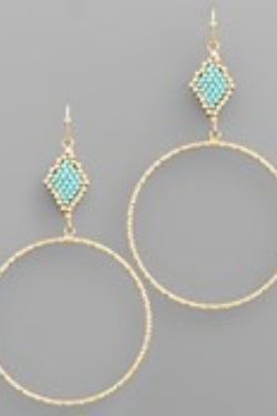 Beaded Rhombus & Circle Earrings