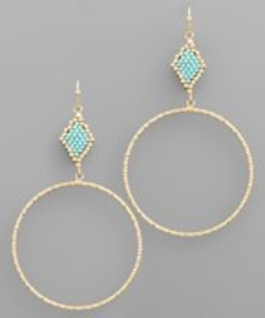 Beaded Rhombus & Circle Earrings