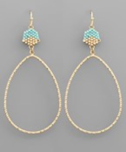 Beaded Hexagon and Teardrop Earrings