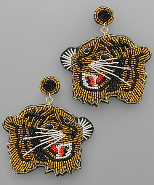 Tiger Theme Beaded Earrings