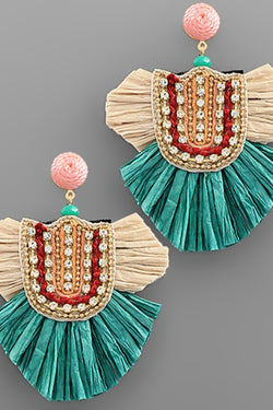 Festive Jewel & Raffia Earrings