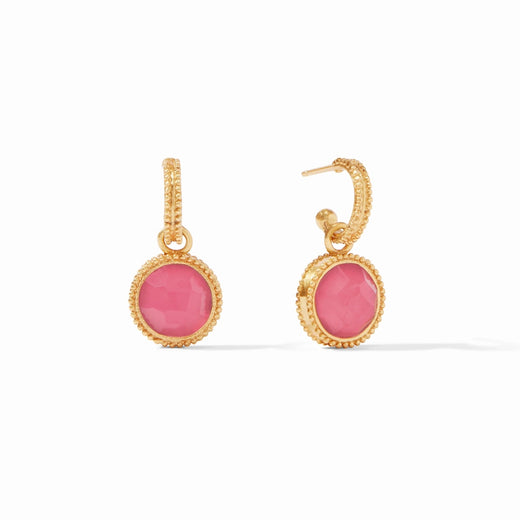 Fleur-de-Lis Hoop & Charm Earring -  Iridescent Peony Pink