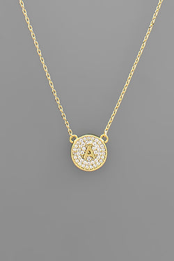 Gold Pave Circle Initial Necklace