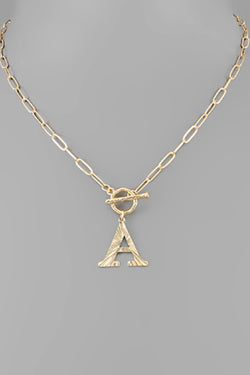 Gold Paperclip Initial Toggle Necklace