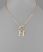 Gold Paperclip Initial Toggle Necklace