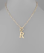 Gold Paperclip Initial Toggle Necklace