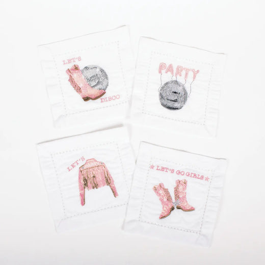 Disco Party Embroidered Cocktail Napkin Set