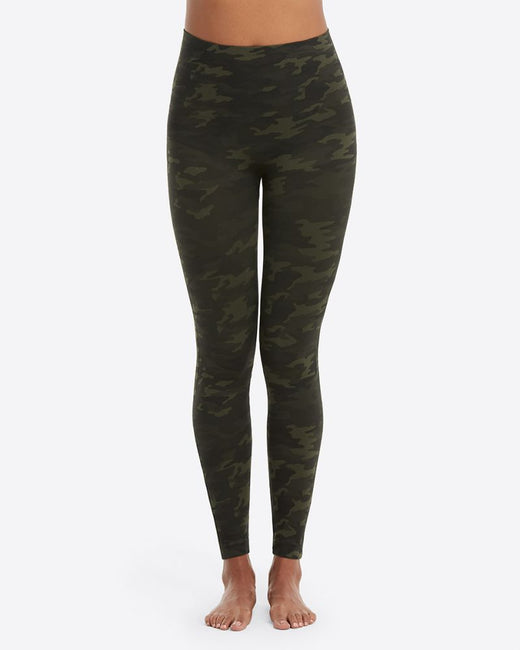 Spanx Look At Me Now Leggings Green Camo Large High Rise Tummy