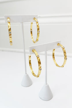 Hammered Gold and Crystal Hoops